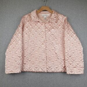 Oscar de la Renta Quilted Bed Satin Jacket Pink Button Front Women's M Old Money